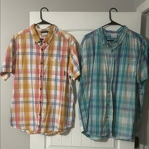 Columbia Men's Plaid Short Sleeve Shirts - Yellow and Blue